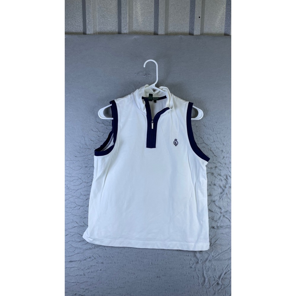 Lauren Active Ralph Lauren Polo Top Womens L White Excellent Sleeveless Zip